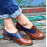 Women Color Splicing Square Heel Round Toe Brogue Oxfords Casual Flats Loafers