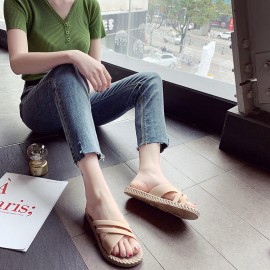 Women Soft Sole Solid Color Cross Strap Home Shoes Slippers