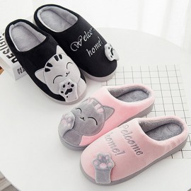 Large Size Women Cute Cat Decor Warm Slingback House Slippers