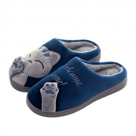 Large Size Women Cute Cat Decor Warm Slingback House Slippers