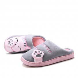 Large Size Women Cute Cat Decor Warm Slingback House Slippers