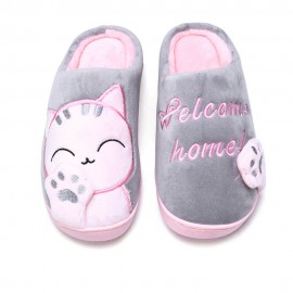 Large Size Women Cute Cat Decor Warm Slingback House Slippers