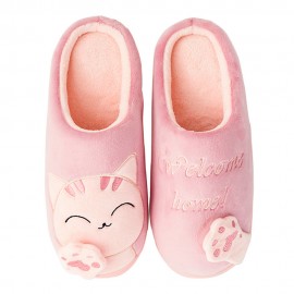 Large Size Women Cute Cat Decor Warm Slingback House Slippers