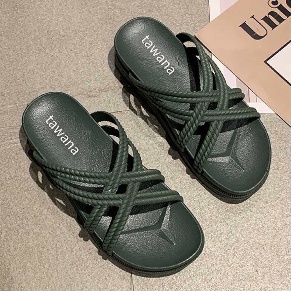 Women Solid Color Cross Band Home Flats Sandals