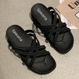 Women Solid Color Cross Band Home Flats Sandals
