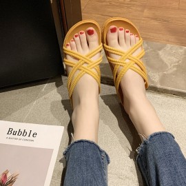 Women Solid Color Cross Band Home Flats Sandals