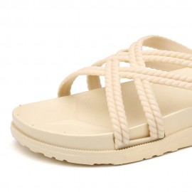 Women Solid Color Cross Band Home Flats Sandals