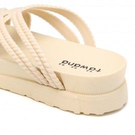 Women Solid Color Cross Band Home Flats Sandals