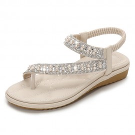 Bohemian Rhinestone Clip Toe Flip Flops Soft Bottom Flat Sandals